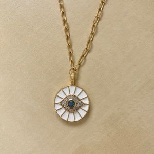Australian Opal Triplet Evil Eye paper clip necklace in Yellow Gold Brand New